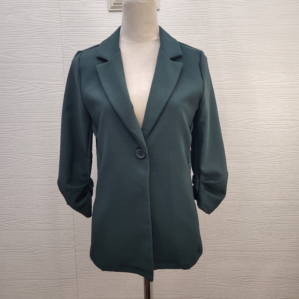Women’s altar’d state Ruched 3/4 Sleeve Blazer, Dark Green, Small